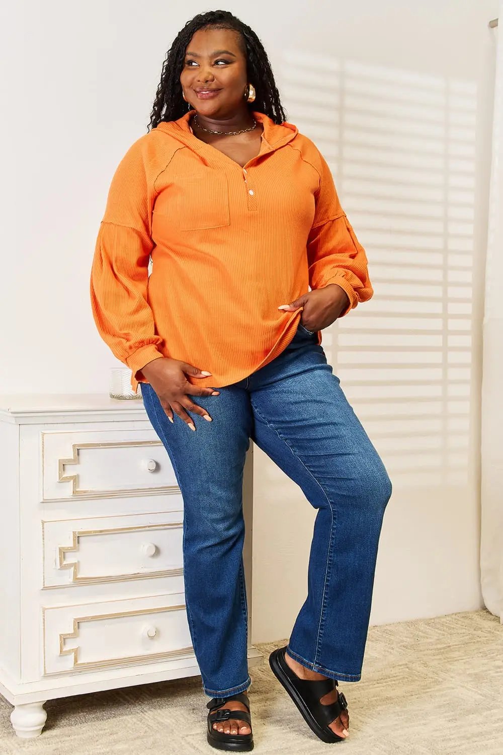 ShopBasicbae: Waffle Knit Hoodie - Side Slit - Love Salve